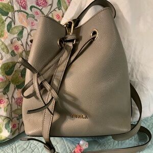 Furla Gray Leather Bucket Bag